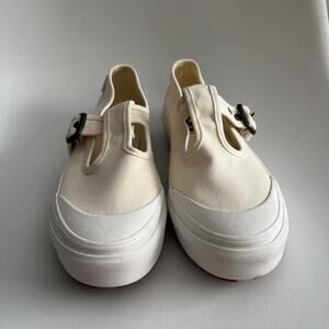 Vans Mary Jane Women 8 Beige Linen Canvas Buckle Shoes UK 5.5 Style 93 creepers